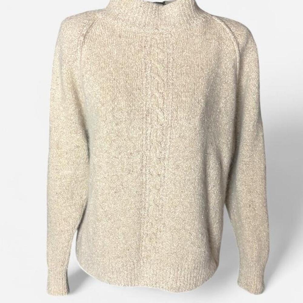 Side Lines Vintage Silk Angora Lambswool Blend Cable Knit Sweater Beige M
